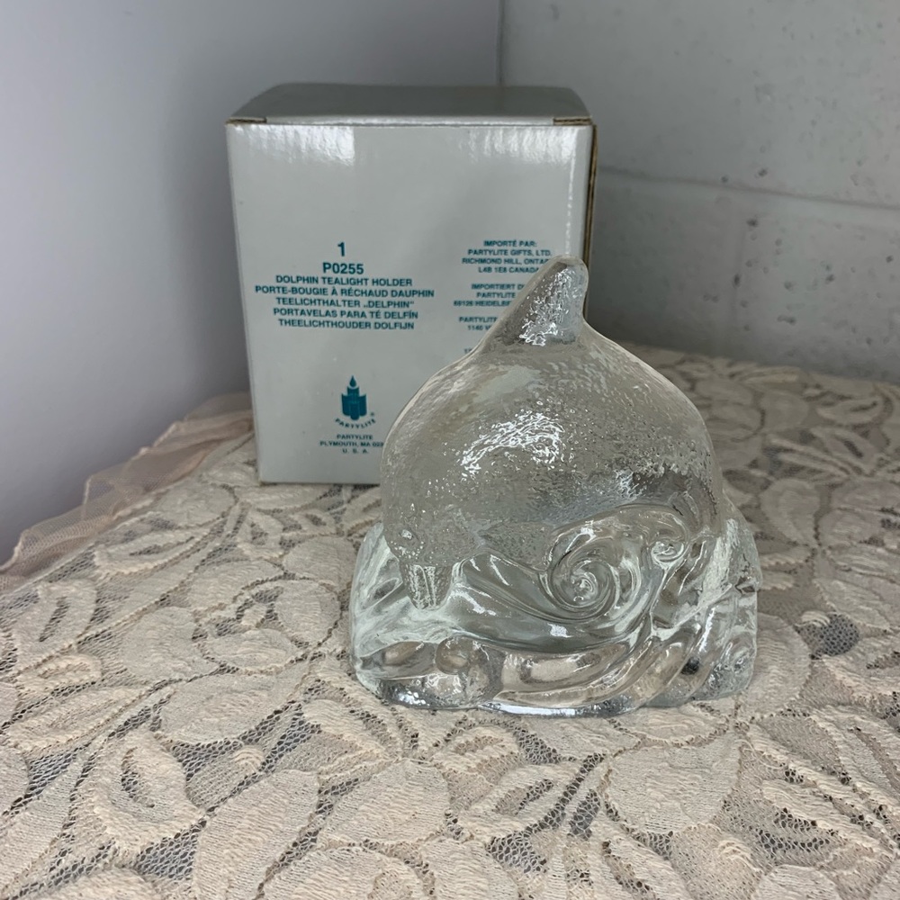 Partylite Dolphin Glass Tea Light Holder